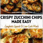 Golden crispy baked parmesan zucchini chips served on a plate for a light and healthy snack.